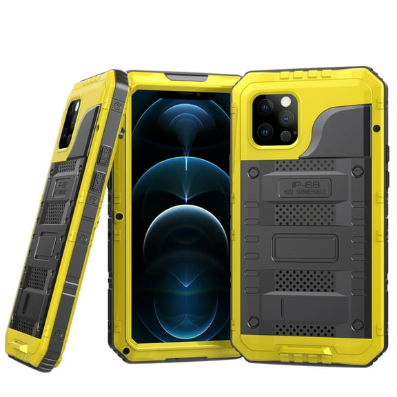 Dteck Case for Apple iPhone 12 Pro 6.1-inch,Luxuy Metal Waterproof Shockproof Rubber Hybrid Aluminum Alloy Back Case with nano waterproof membrane Cover,Yellow