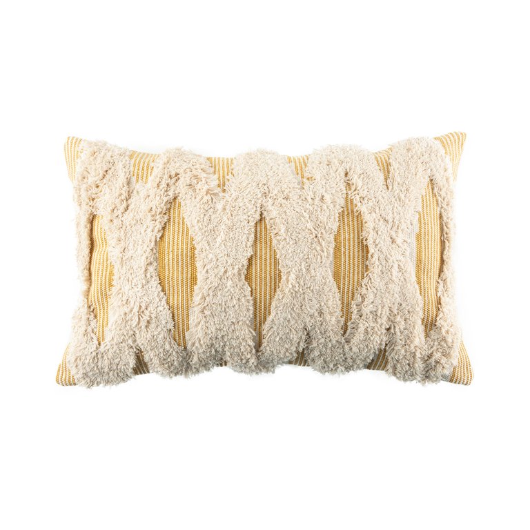 Phantoscope Boho Woven Tufted with Tassel Series Decorative Throw Pillow, 18 inch x 18 inch, Cream White Stripe, 1 Pack