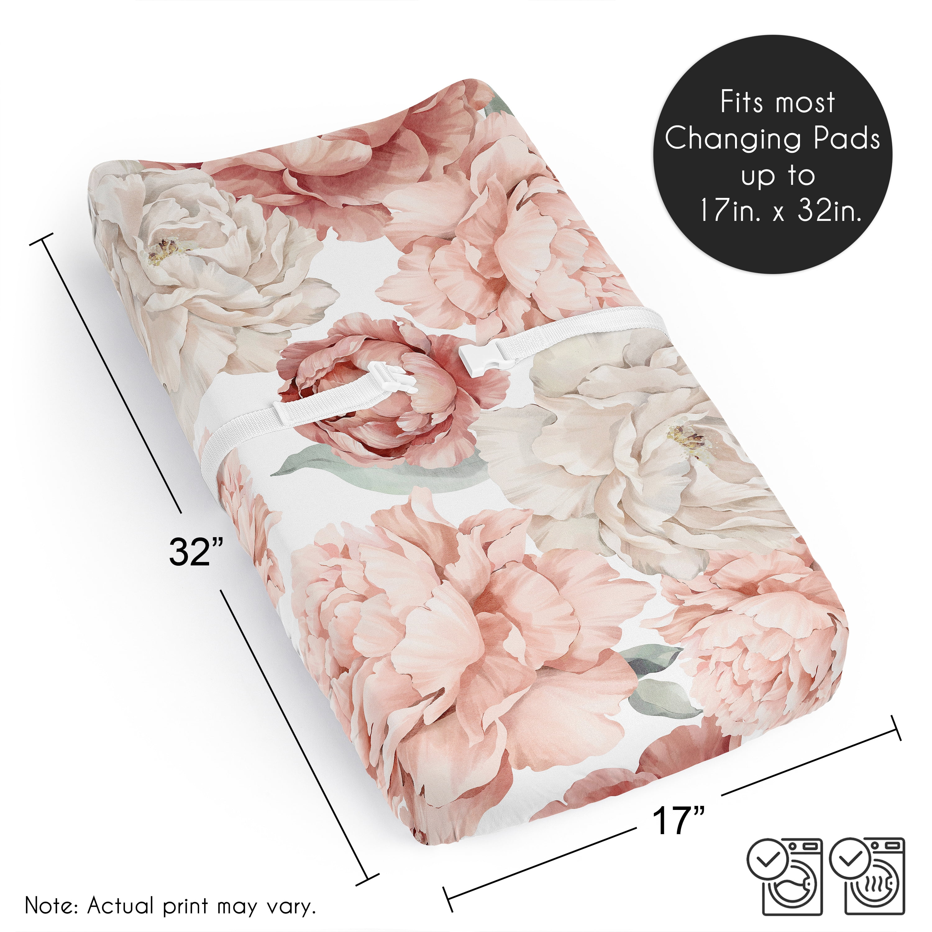 Sweet Jojo Designs Peony Floral Garden Pink and Ivory Girl Changing Pad Cover Sheet