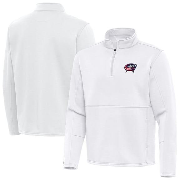 Men's Antigua White Columbus Blue Jackets Twist Quarter-Zip Pullover Jacket