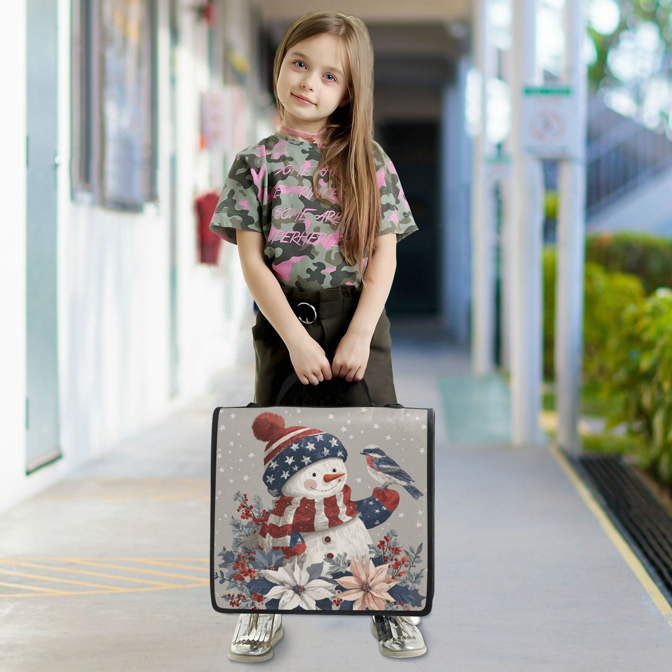 Zipper Binder 3 Rings Stationery Office Files Daily Organizer File Folder Storage Bag Five-star Flag Snowman