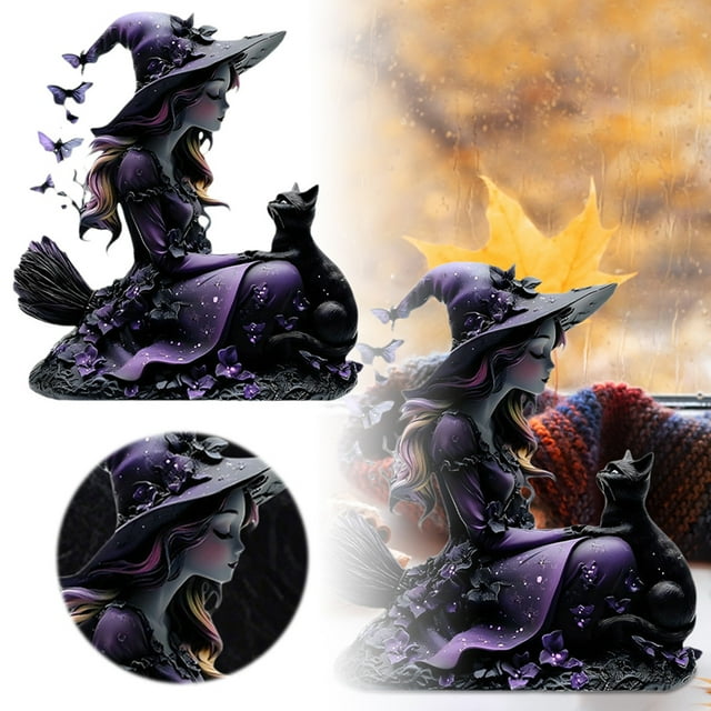JJKBVCLO Enchanting Witch Themed Desktop Ornament Acrylic Sculpture For Home Mystical Idea