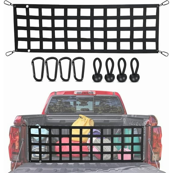 Tailgate Net for Pickup Truck Bed - Cargo Trucks Bed Netting for Full Size Truck 60'' x 18'' (Black) - Mesh Tail gate Competible with Chevy, Ford, Tacoma, Toyota, Ram (60''x18"))