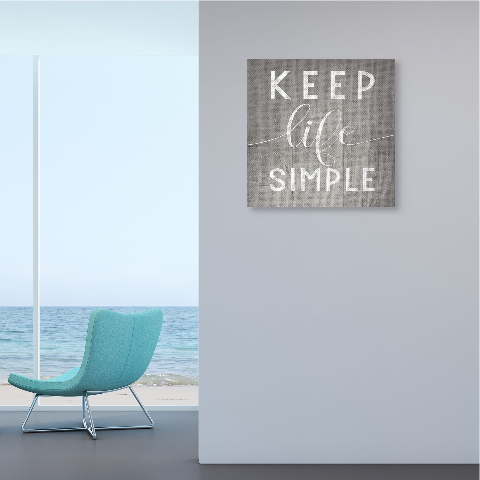 Stupell Industries Keep Life Simple Phrase Grey Plank Pattern Inspirational Painting Gallery Wrapped Canvas Art Print Wall Art, 24 x 24