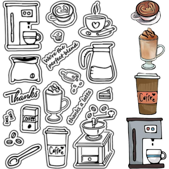Coffee Clear Stamps Vintage Coffee Maker Text Reusable Background Postmark Transparent Silicone Stamp Seals