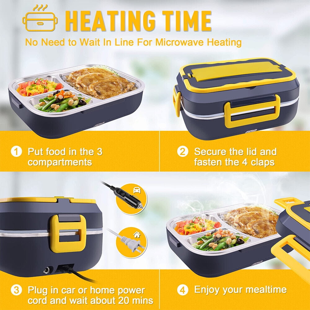 40W Electric Lunch Box, Heated Lunch Box for Adults Food Warmer Lunch Box Without Water Injection 1.5L Removable 304 Stainless Steel Container with Fork & Spoon for Office Car