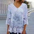 thumbnail image 2 of amkenre Tops for Women Trendy Lace 3/4 Sleeve Solid Color Crew Neck Button Printed Shirts Casual Loose Plain Blouses Streetwear, 2 of 7