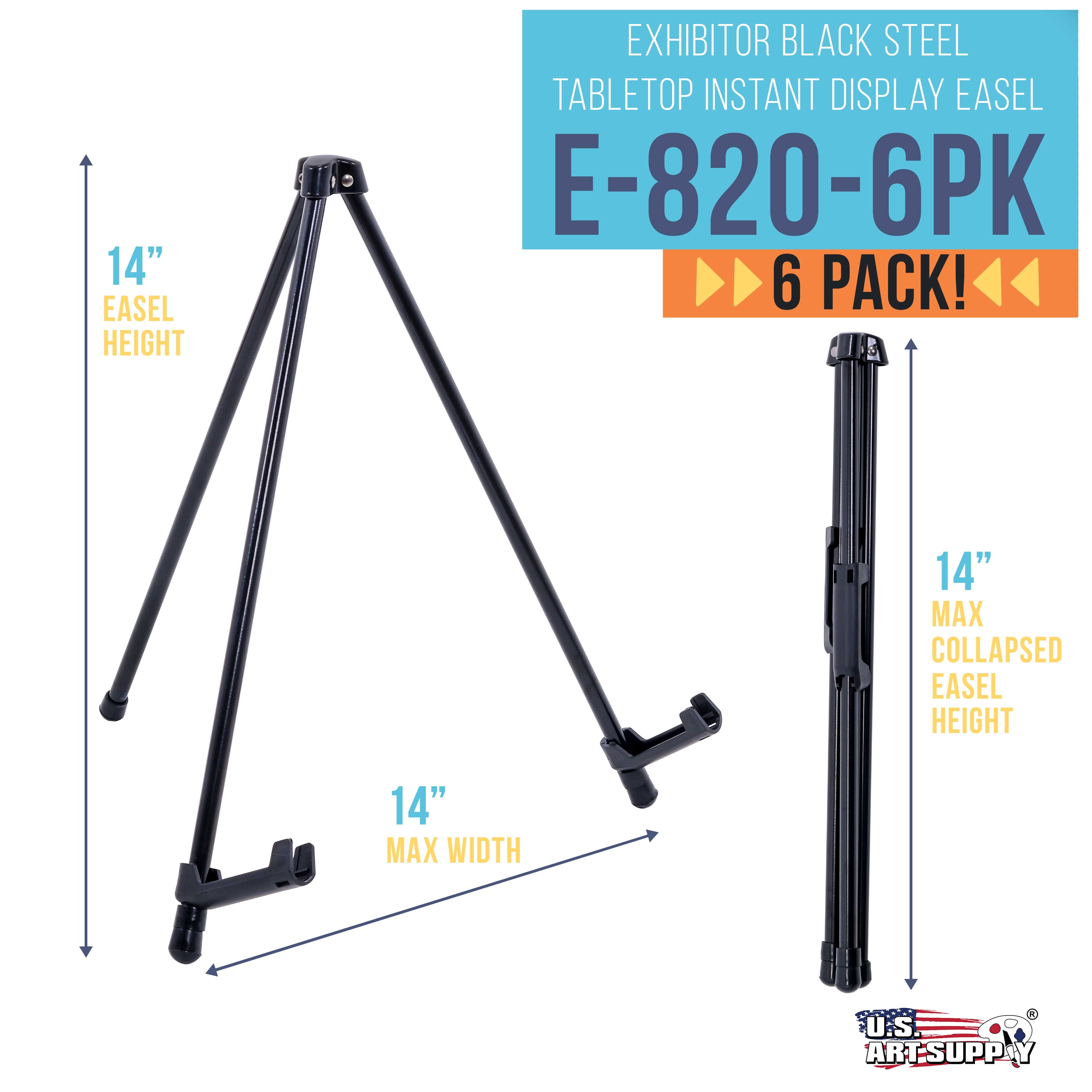 U.S. Art Supply 14" High Exhibitor Steel Tabletop Instant Display Easel (Pack of 6) Portable Tripod Stand Pictures Signs
