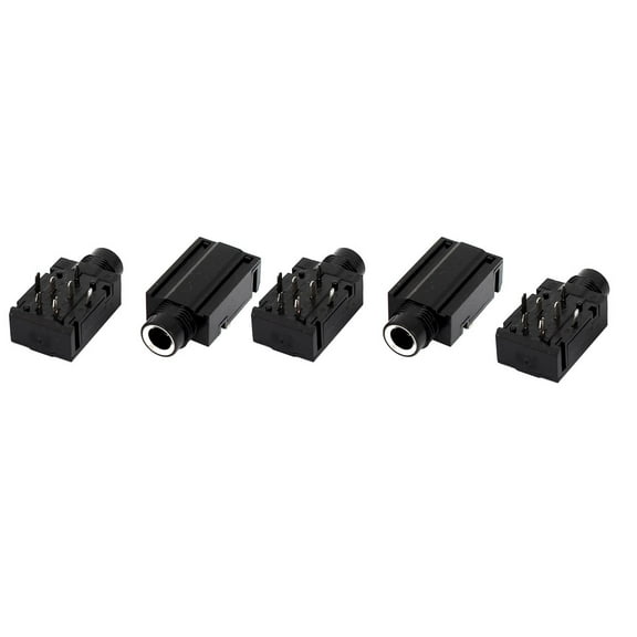Unique Bargains 5 Pcs 7 Pins 1/4" 6.35mm Headphone Stereo Jack PCB Panel Mount Socket Black