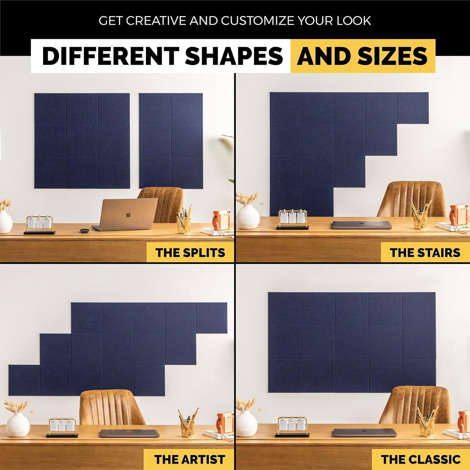 Large Cork Board Alternative | 15 Pack | Sizing Up to 59”x36”, Felt Wall Tiles, Office Wall Decor, Large Cork Boards for Walls, Corkboard, Cork Board for Office, Pin Board, Blue