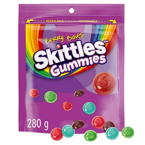 Bonbons gélifiés Skittles Gummies Baies, format à emporter à la maison, sac de 280g Pochette se tenant debout, 280g_FR
