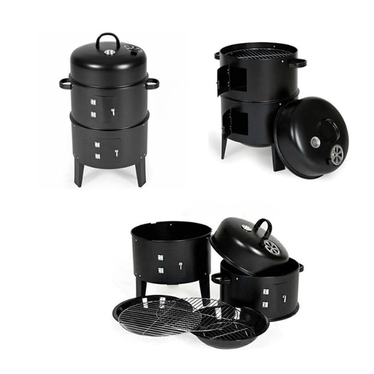 FENGFAN Vertical 2-Tier Charcoal Smoker Grill, Outdoor Wood-Fired BBQ & Braising Stove with Thermometer