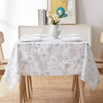 Floral Rectangle Tablecloth Water Resistant Leaf Print Farmhouse Oblong Tablecloth Heavy Duty Fabric Table Cloth for Kitchen Dining Decoration,Grey on White,60" Wx84 L