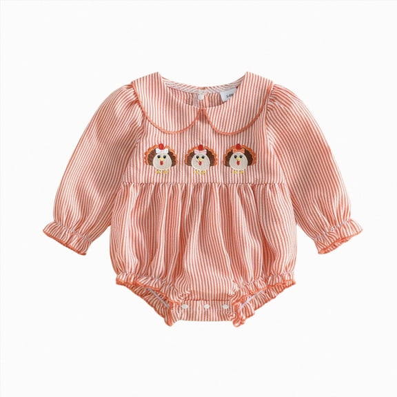 Staki Fall Baby Girl Clothes Pumpkin Long Sleeve Bubble Romper Ruffle Bodysuit Jumpsuit Halloween Outfit 0-18M(Gold,6-12 Months)