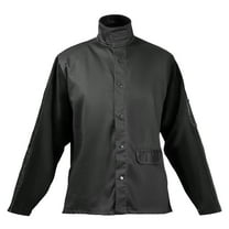 KFFKFF Welding Safety Coat - Size L, Robust Split Cowhide Leather Arm Covering   9 oz. Fire-Resistant Cotton Torso, Thermal-Proof Welding Protective Garment with Snap Fasteners & Compartments