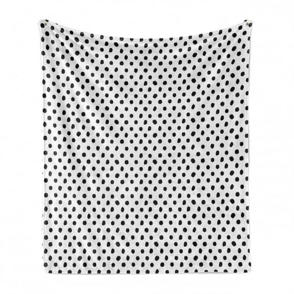 Grunge Soft Flannel Fleece Throw Blanket, Geometric Circle Splashes Smudges Hand Drawn Murky Polka Dots Monochrome, Cozy Plush for Indoor and Outdoor Use, 50" x 70", Charcoal Grey White, by Ambesonne