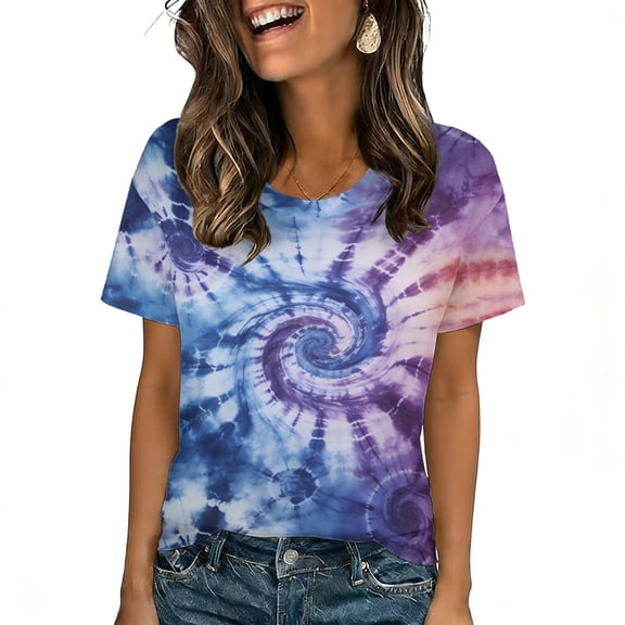 cocolona Womens and Mens Tie Dye Print T-shirt Summer Short Sleeve Crew Neck Tops Fashion Casual Vintage Tees Blouses