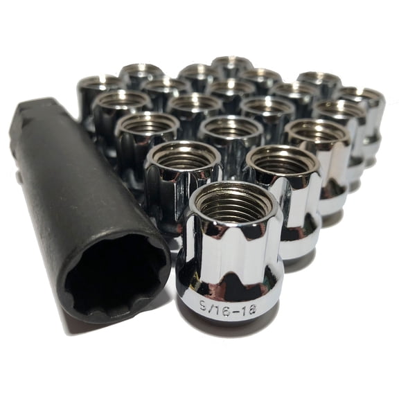 20 Open End 7 Spline Truck Lug Nut Large Diameter 9/16 Chrome Bulge With Key