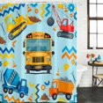 thumbnail image 4 of 72x78 Inch Shower Curtain Blue Yellow Cartoon Truck Bathroom Decor, Waterproof Fabric Bathtub Bath Curtains Decorative Cute Engineering Vehicle Extra Long Shower Curtain Set with Hooks, 4 of 7