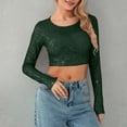 thumbnail image 4 of Womens Blouses Women'S Sequin Top Glitter Party Club Jumper Long Sleeve Crew Neck Crop Top Skinny Top Sparkly Crop Tee Long Sleeve Shirts for Women, 4 of 5