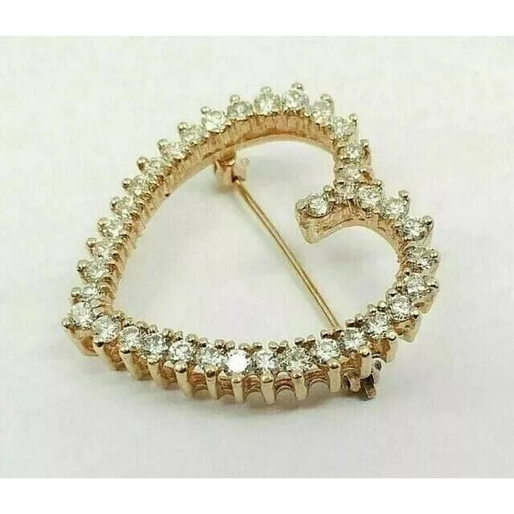 Pretty 2.50Ct Round Lab Created Diamond Heart Brooch Pin 14K Yellow Gold Plated 925 Sterling Silver