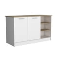 thumbnail image 4 of Newboti Furniture Ginger Kitchen Island, Three Open Shelves, Two Cabinets White - Natural Oak 0039, 4 of 8