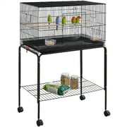 Alden Design 47" Metal Bird Cage with Slide-Out Tray and Rolling Stand, Black