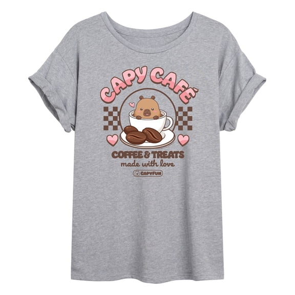 CapyFun - Capybara Cafe - Juniors Oversized Graphic T-Shirt