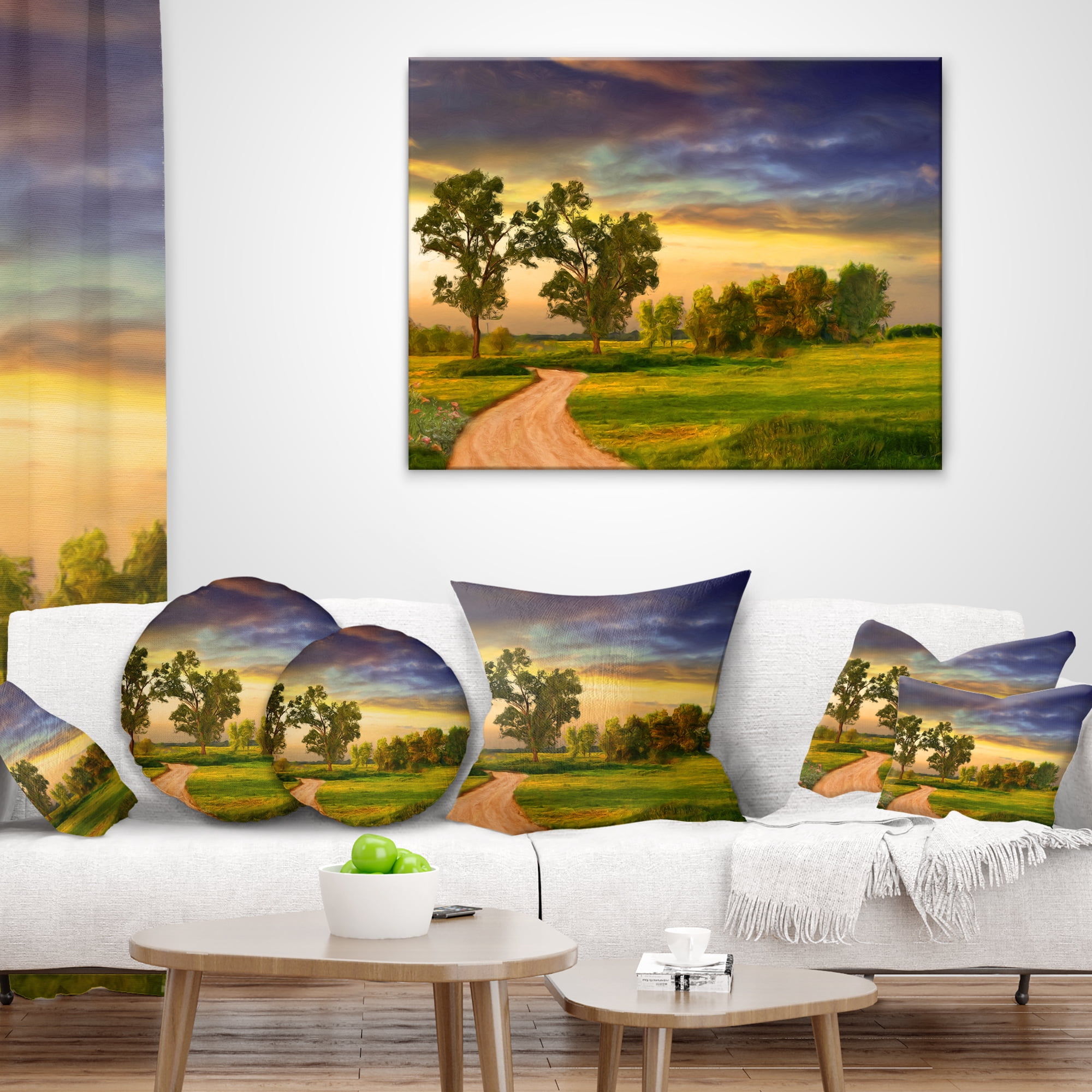 Designart Road to Bliss - Landscape Printed Throw Pillow - 16x16