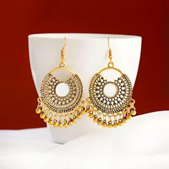 HOOUN Vintage Women Gold Silver Dangle Hollow Geometric Ethnic Earrings Indian Jewelry-Style 10-Gold