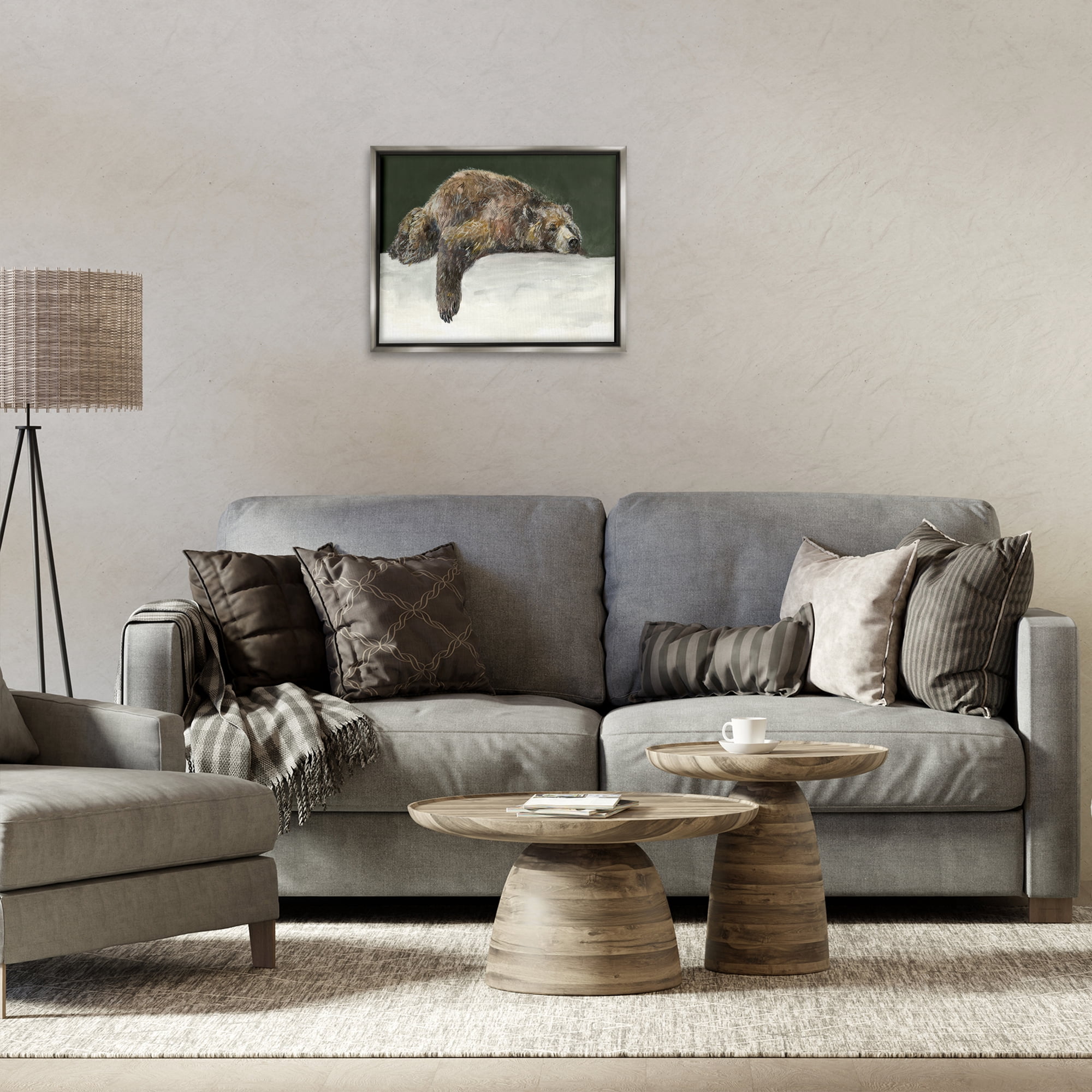 Stupell Industries Sleepy Woodland Bear Animals Painting Gray Floater Framed Canvas Art Print Wall Art, 21 x 17