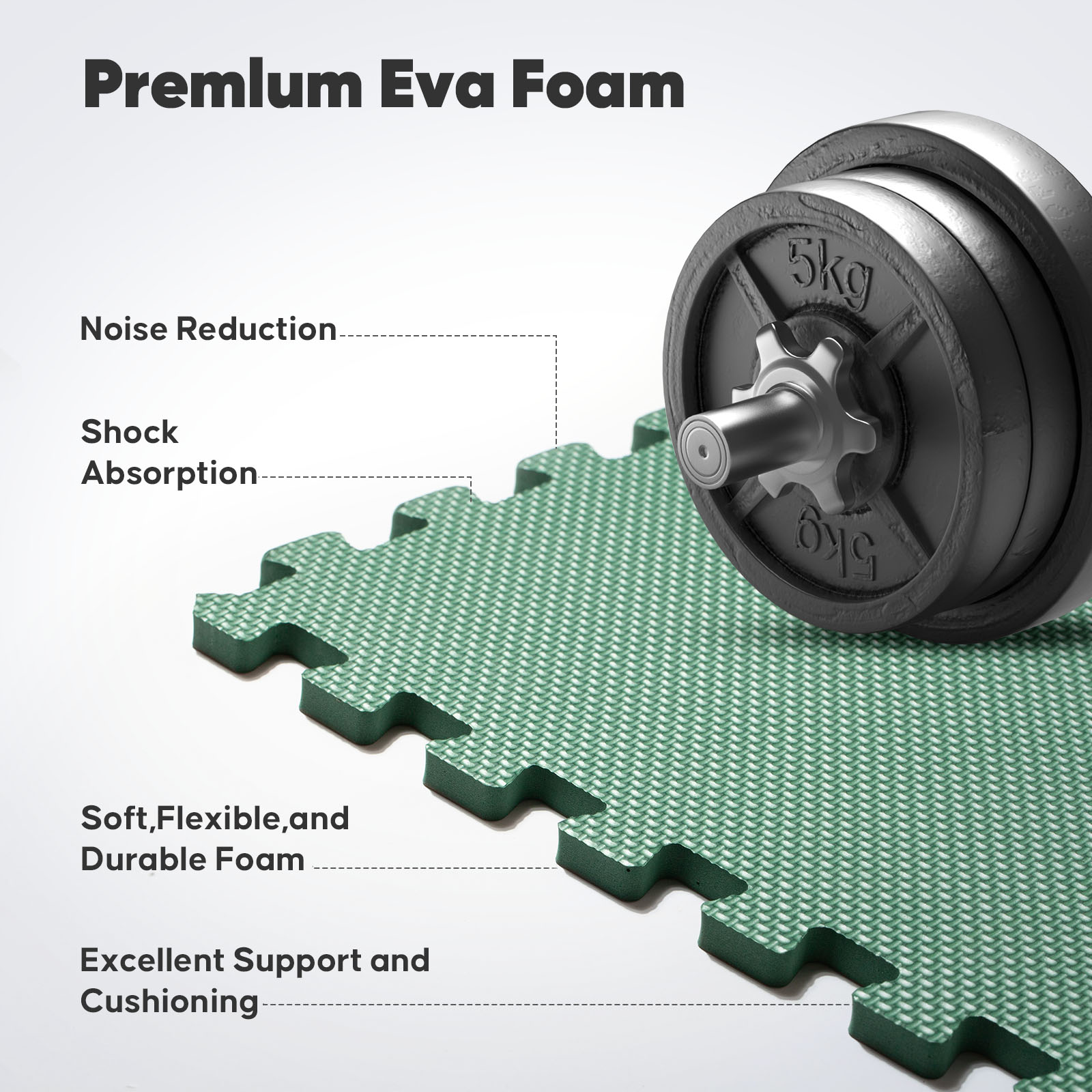 Home Gym Mat, Puzzle Exercise Mat, EVA Interlocking Foam Floor Tiles for Home Workout Equipment and Kids' Play Areas - Green, 24 in x 24 in x ½ in - 12 Tiles