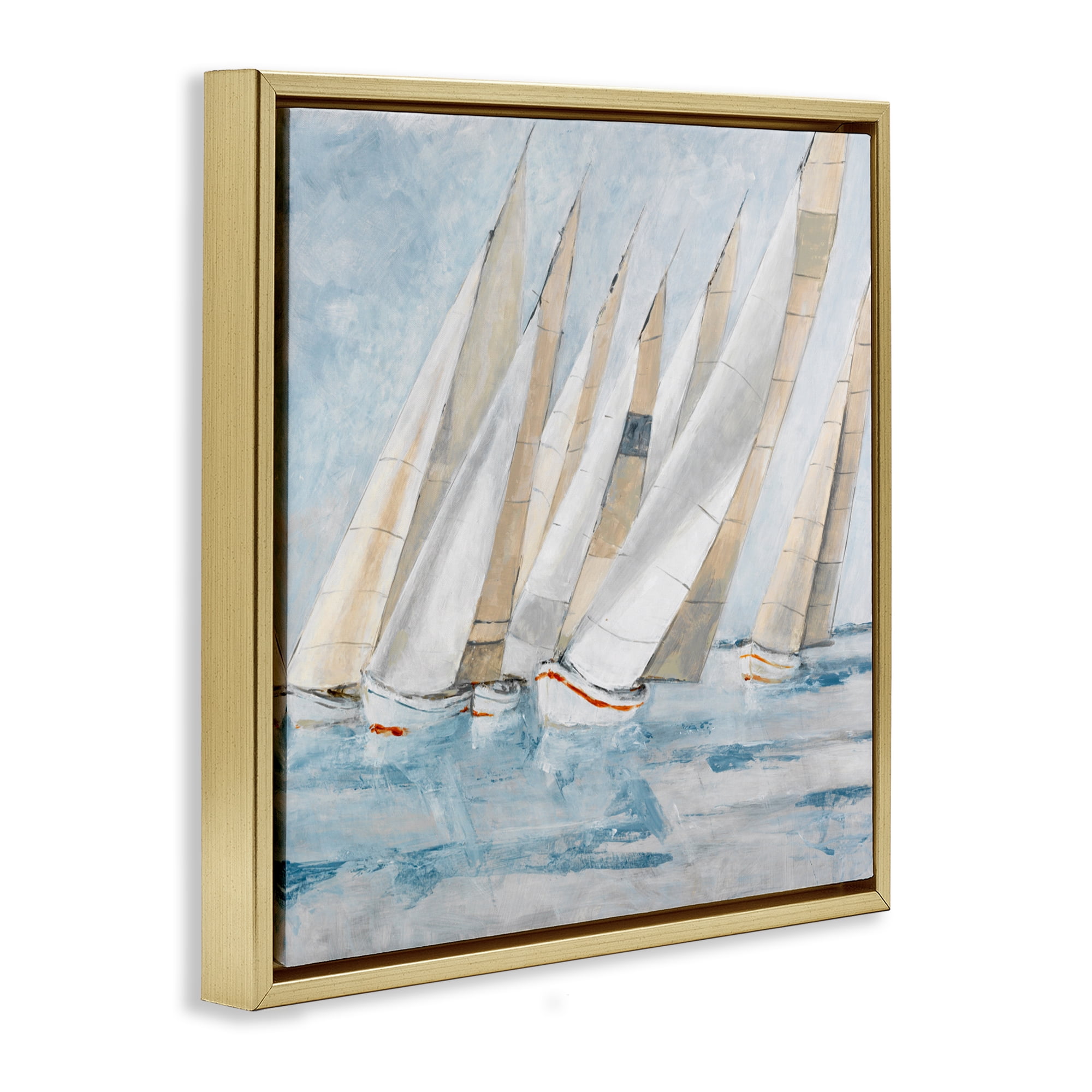 Stupell Industries Sailboat Regatta Coastal Scene Gold Framed Floater Canvas Wall Art, design by Lorenzo Collective