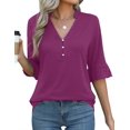 thumbnail image 3 of Blusa Rapbin para mujer, manga 3/4, cuello en V, fucsia, 3 of 5