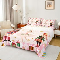 Manfei Cartoon Pink Princess Full Size Sheets for Kid, Nutcracker Royal Guarder Bed Sheets, Merry Christmas Theme Sheet Sets, Luxury Bedroom Decor, 4 Pieces