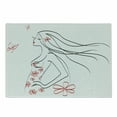 thumbnail image 1 of Animal Cutting Board, Young Girl in Dress with Flower Ornamentals Butterfly Blowing Hair Art, Decorative Tempered Glass Cutting and Serving Board, Small Size, Charcoal Grey Vermilion, by Ambesonne, 1 of 1