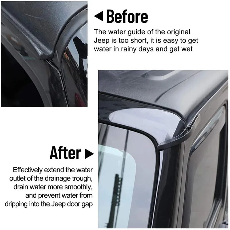 2 Pcs Car Rain Gutter Extensions Roof Water Guard Diversion Channel Slot For Jeep For Wrangler JK JKU 2007-2017 External Accessory