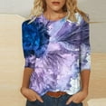 thumbnail image 2 of Dyegold 3/4 Sleeve Tops For Women Summer Round Neck Dressy Casual Vintage Floral Print Shirts Plus Size Trendy Blouses Tunic, 2 of 5