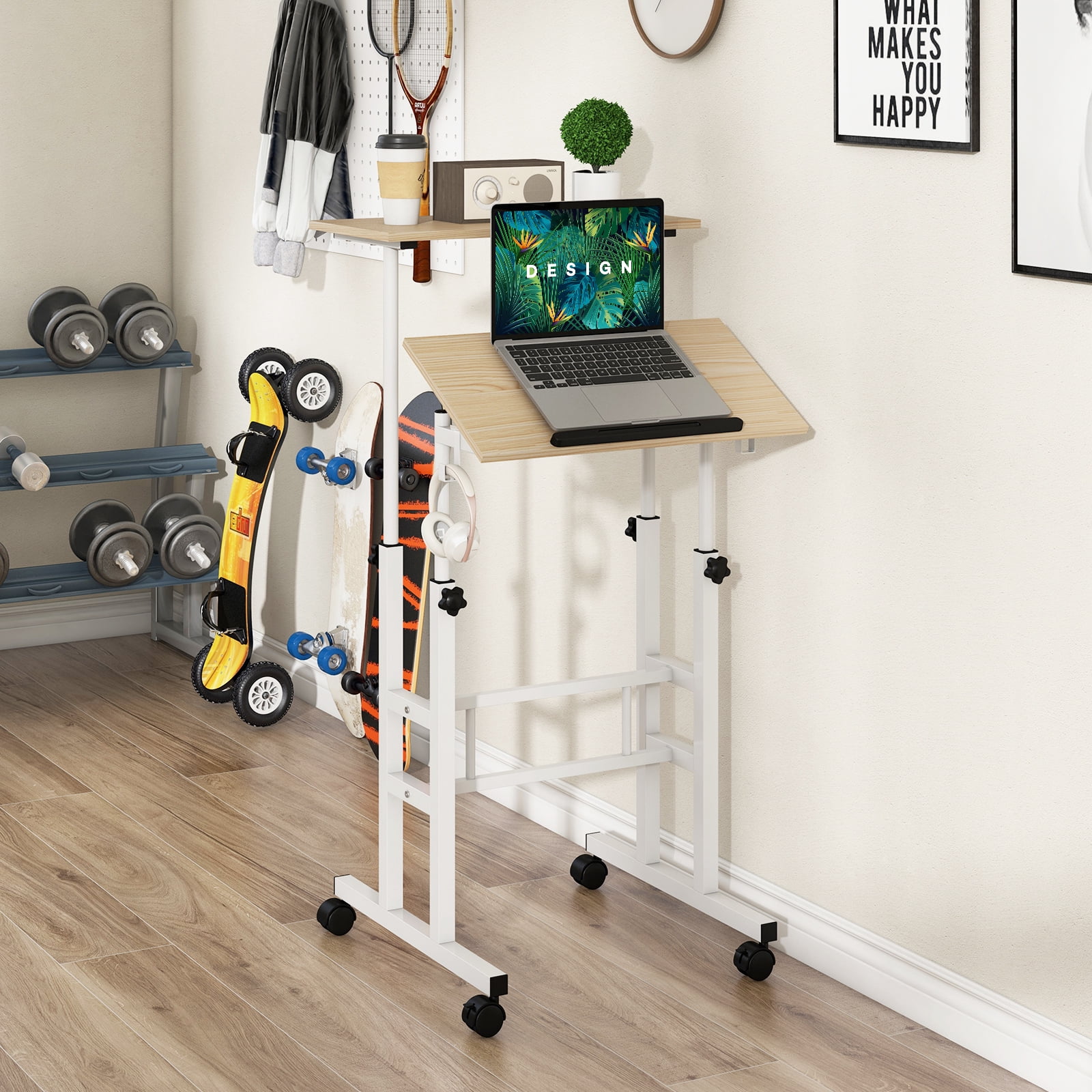 Giantex Mobile Standing Desk, Height Adjustable Sit to Stand Desk, Portable Laptop Desk, 2-Tier Computer Workstation for Home Office, Natural