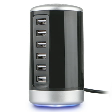 USB Charger, TSV Comb Universal 6-Port Desktop Charging Station, USB Hub Wall Charger with Smart Identification Technology for Apple iOS, Android & Virtually All Other USB Enabled Devices, Black