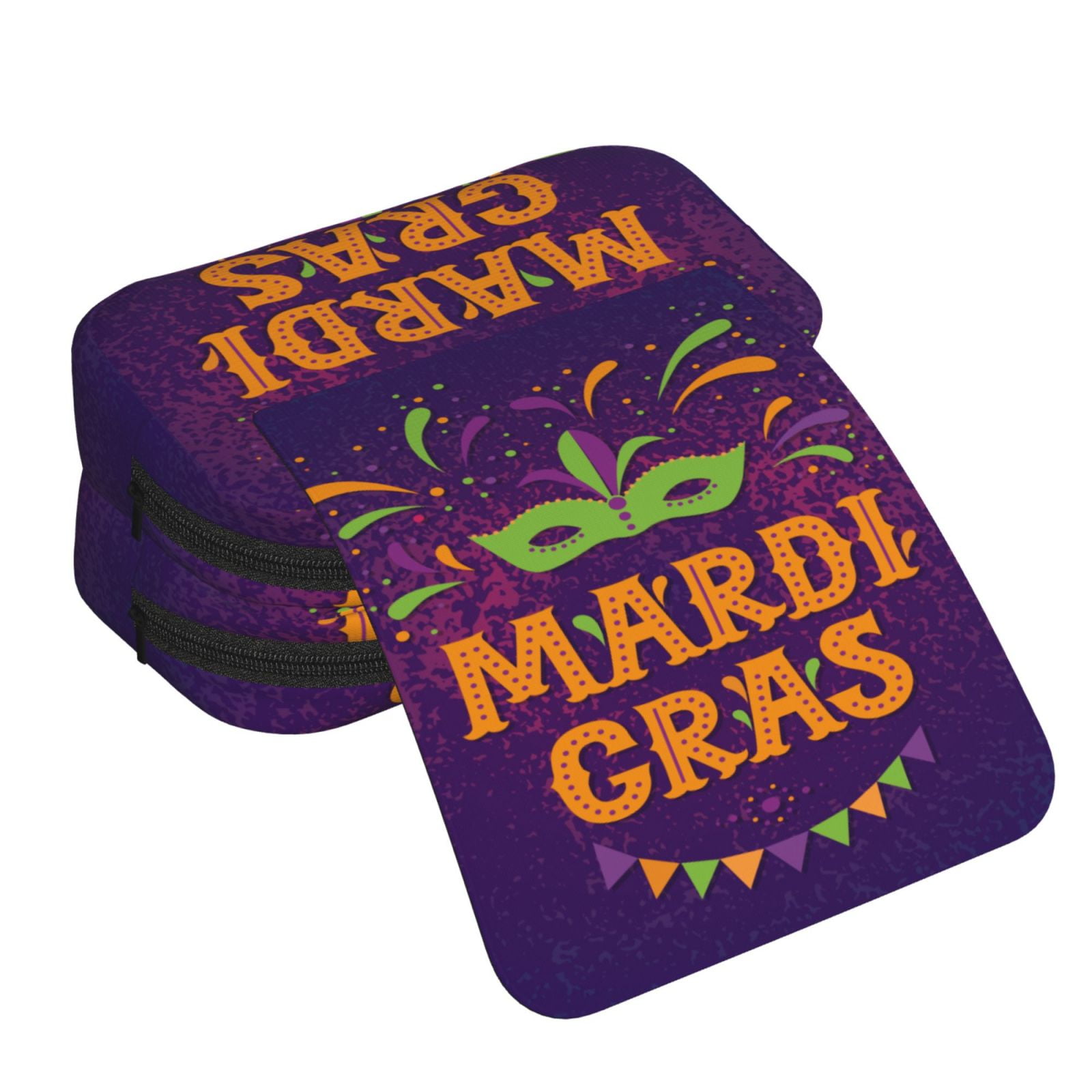 Rateoe Mardi Gras2 Pattern Double Clamshell Pen Case, Storage Organizer with Two Zipper Compartments– Holds Up to 50 Pencils & Pens