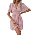 thumbnail image 1 of Lolmot Robes pour Femmes, Robe d'Été pour Femmes à Col en V, Manches Courtes, Imprimée, Taille Haute, Plissée à Motif Floral, 1 of 5