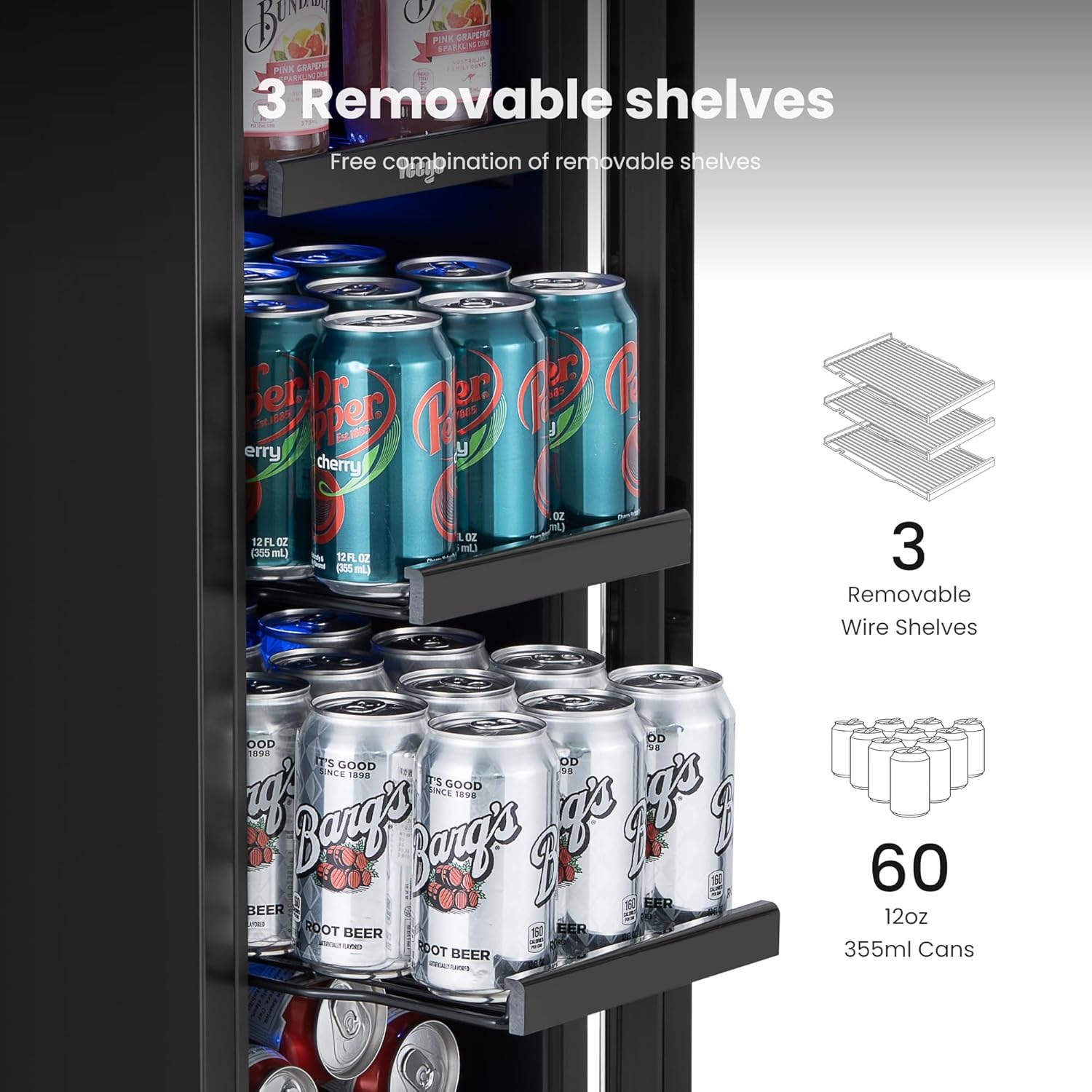 Yeego 60 Can Beverage Refrigerator, 12 Inch Beverage Cooler with Glass Door, Mini-Fridge for Home,Office