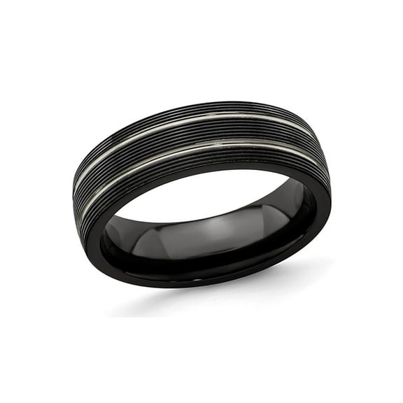 Mens Black Titanium Textured Groove Band Ring (7mm)