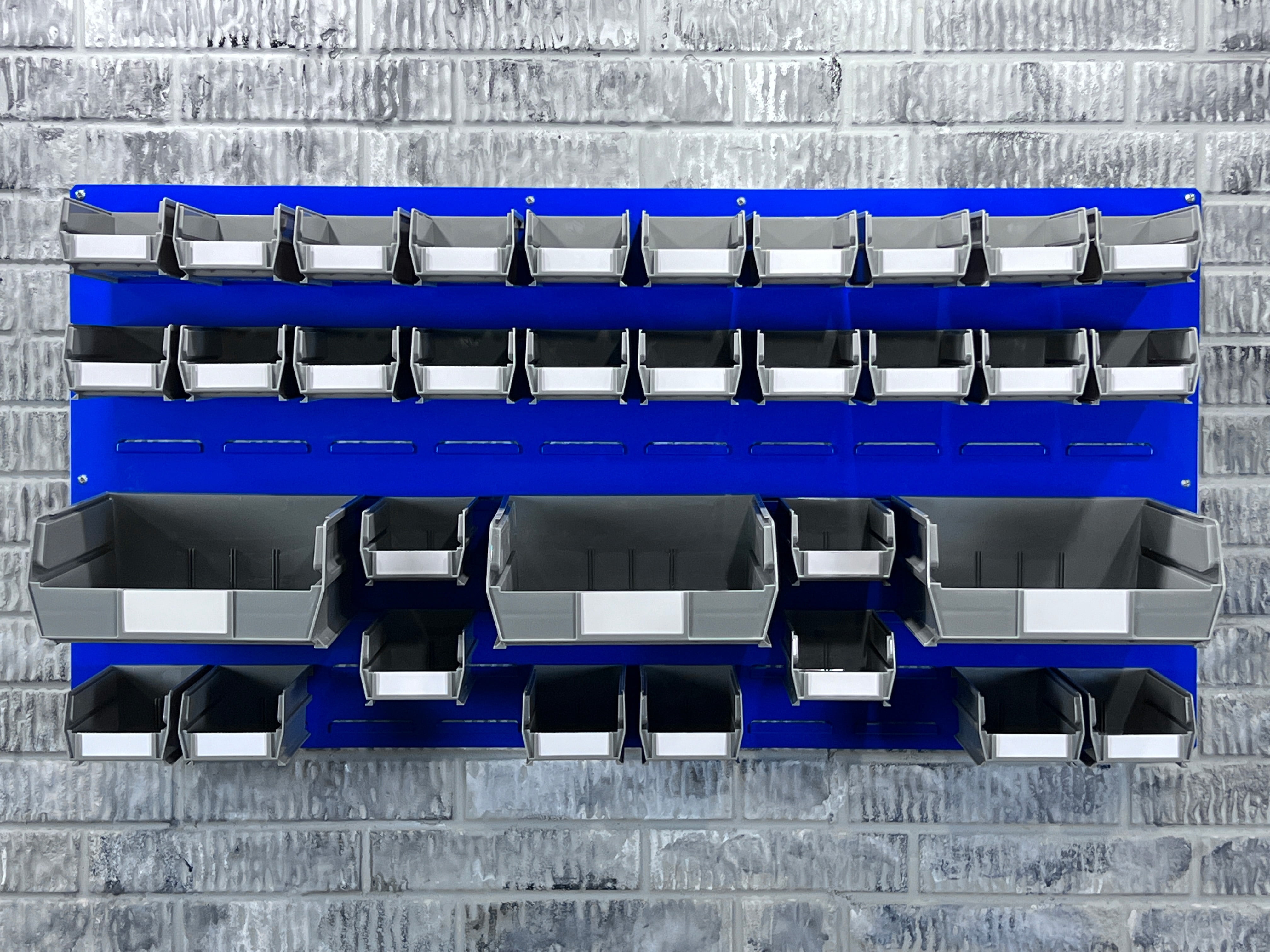 Triton Products® LocBin (2) 18ga Blue Epoxy Coated Louvered-Panel for Storing Plastic Hanging Bins, 48"W x 24"H and Includes All Necessary Mounting Hardware