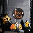 thumbnail image 3 of Halloween Welcome Sign for Front Door Decor, Round Wooden Wreath Wall Hanging for Holiday Party, 3 of 5
