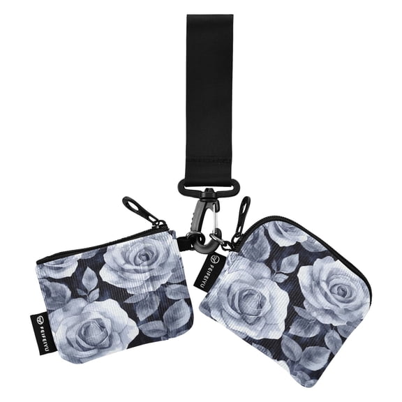 Portable Coin Purse Two 4.13x4.13 Iinches 4.13x3.5 Inches Wrist Coin Purse Keys Coin Purse Portable Women's Purse Cartoon Gray Roses Seamless