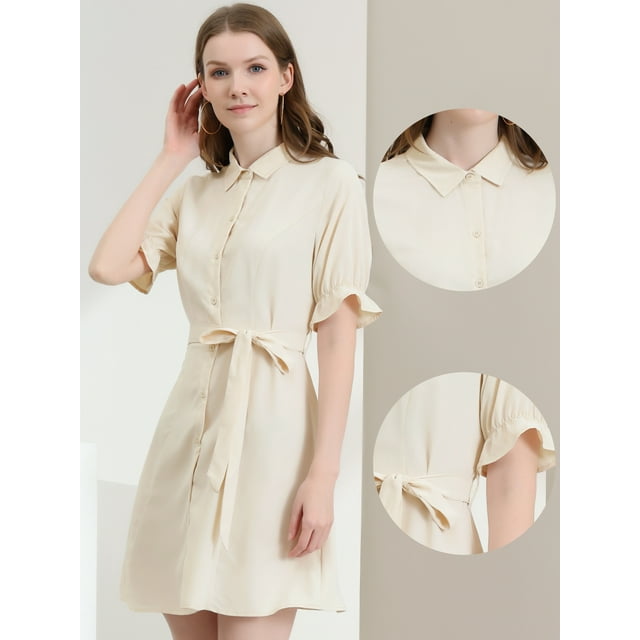 INSPIRE CHIC Women's Casual Short Sleeve Solid Color Button Down Shirt Dress