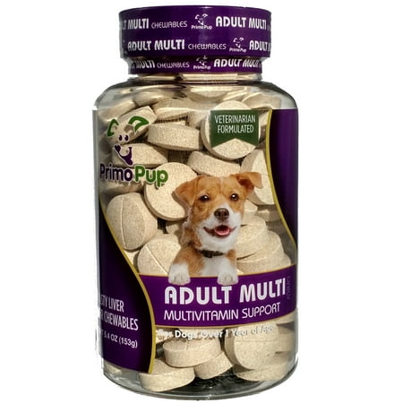 ADULT DOG MULTIVITAMIN - Primo Pup Vet Health - Veterinarian Developed Daily Support for Dogs Over 1 Year of Age - Easy to Digest for Maximum Absorption - 60 Chewable