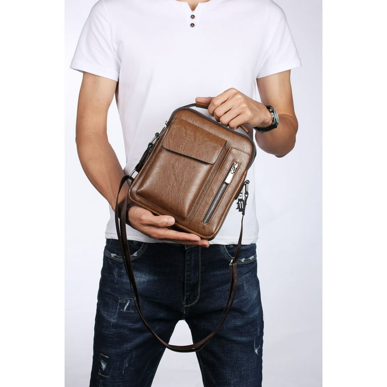 HANGMAI Small Crossbody Bag for Men Leather Shoulder Bags Messenger Man  Purse